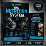 Synthetix UK Nutrition System digital nutrition guide mockup featuring calorie calculators, macro tracking, meal plans, high-protein recipes, progress trackers and fat loss and muscle gain strategies for beginners